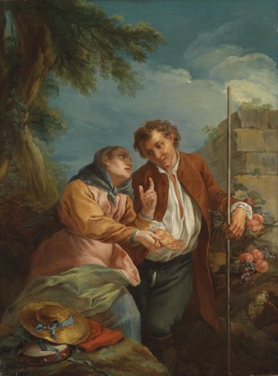 A Fortune Teller and a Young Fruit Seller by Circle of Charles André van Loo
